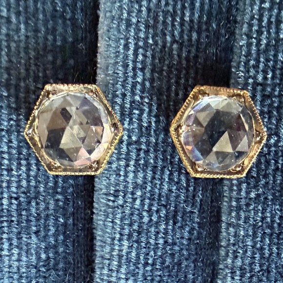 Designer CATHY WATERMAN 22K Yellow Gold Rose Cut Topaz Hexagon Stud Earrings NEW - Picture 14 of 14